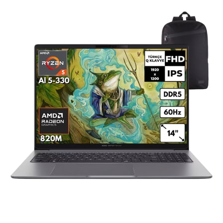 Asus ExpertBook P3 Ryzen Al 5-330 16-GBDDR5 512 GB Radeon 820M 14" WUXGA Freedos + HMF Sırt Çantası PM3406CKA-R516512G0DHMF16