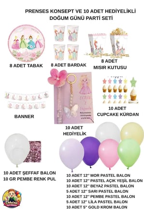 Prenses Temalı Doğum Günü Parti Süsleme Seti | Makaron Balon, İyi Ki Doğdun Yazısı Tabak Bardak 10 Adet Hediyelikli