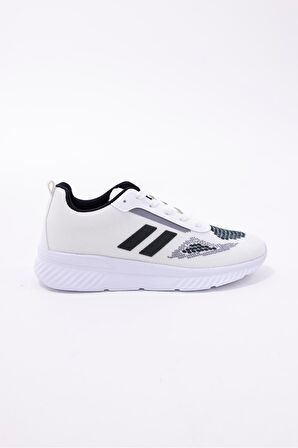 Dijital Baskılı Unisex Beyaz Sneaker - Siyah Desenli Günlük Ayakkabı