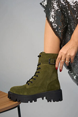 Bronk Kadın Haki Gerçek Süet Deri Postal Bot