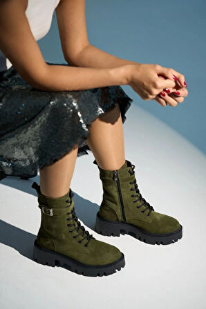 Bronk Kadın Haki Gerçek Süet Deri Postal Bot