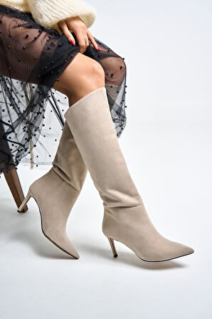 Kyla Kadın Bej Topuklu Süet Çizme