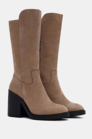 Lana Kadın Bej Gerçek Deri Topuklu Çizme