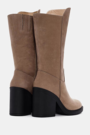 Lana Kadın Bej Gerçek Deri Topuklu Çizme