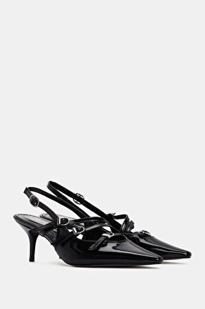 Berry Kadın Siyah Rugan Tokalı Topuklu Ayakkabı