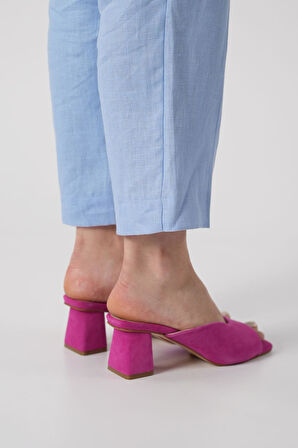 Anna Kadın Fuşya Gerçek Deri Topuklu Terlik