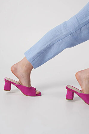 Anna Kadın Fuşya Gerçek Deri Topuklu Terlik