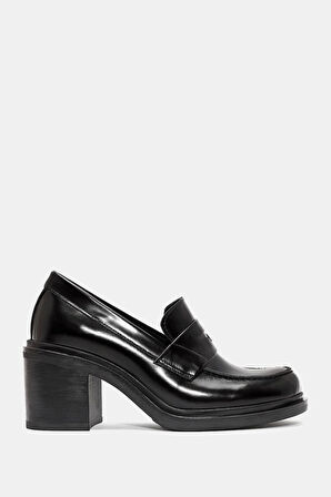 Allisa Kadın Siyah Gerçek Deri Topuklu Loafer
