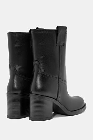 Zenda Kadın Siyah Gerçek Deri Kalın Topuklu Bot