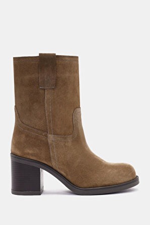 Zenda Kadın Camel Gerçek Süet Deri Kalın Topuklu Bot