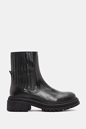 Dina  Kadın Siyah Gerçek Deri Chelsea Bot