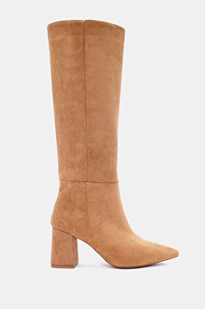 Lopez Kadın Camel Sivri Burun Kalın Topuklu Çizme
