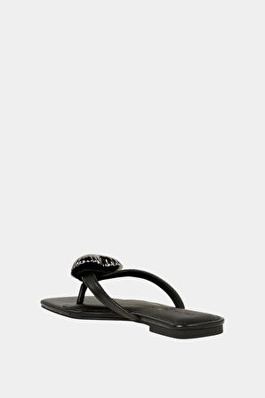 The Camie Heart Thong Kadın Siyah Kalpli Terlik