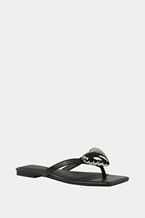 The Camie Heart Thong Kadın Siyah Kalpli Terlik