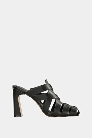 The Puebla Fisherman Mule Kadın Siyah Bantlı Topuklu Terlik