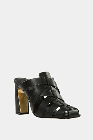 The Puebla Fisherman Mule Kadın Siyah Bantlı Topuklu Terlik