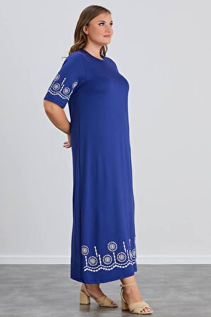 Wearon Kadın Aysar Kısa Kol Baskılı iki ip Boydan Mavi Elbise