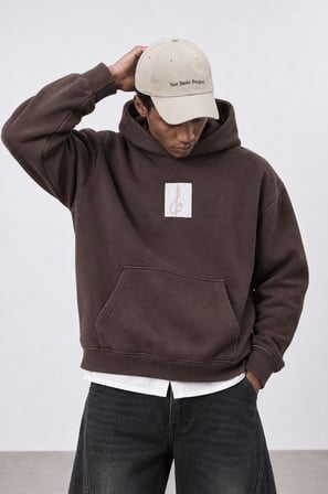 Erkek Horse Patch Detaylı Oversize Hoodie Kahve