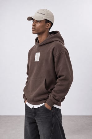 Erkek Horse Patch Detaylı Oversize Hoodie Kahve