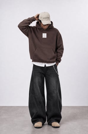 Erkek Horse Patch Detaylı Oversize Hoodie Kahve