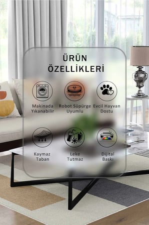 Yıkanabilir Kaymaz Taban Dijital Baskılı Halı ve Yolluk – Leke Tutmaz Salon & Mutfak Halısı