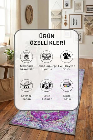 Yıkanabilir Kaymaz Marrakech 001 Dijital Baskılı Yolluk Halı Tüy Tutmaz