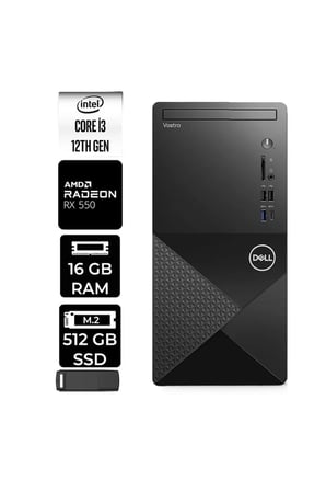 Vostro 3030MT Core i3 12100 RX 550 4GB 16GB RAM 512GB SSD Win11 Home N6001VDT3030MTP381 Masaüstü Bilgisayar + PER4 USB Bellek