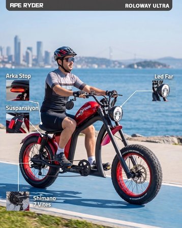 APE RYDER ROLOWAY ULTRA ELEKTRİKLİ BİSİKLET KIRMIZI - 1500W