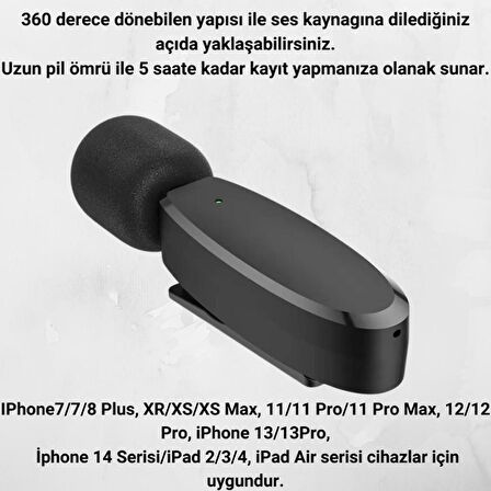 Coofbe HC İphone Girişli Gürültü Önleyici Kablosuz Yaka Mikrofonu İphone 11 12 13 14 Yaka Mikrofonu