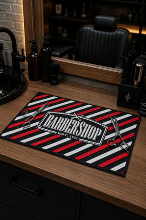 Dorsh Kuaför Salonu Tezgah Üstü Çalışma Matı Kırmızı Beyaz BarberShop F-175