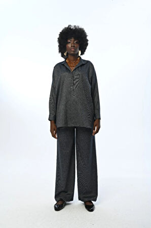 KADIN DÜZ RENK YAKASI DETAYLI OVERSİZE KESİM GÖMLEK