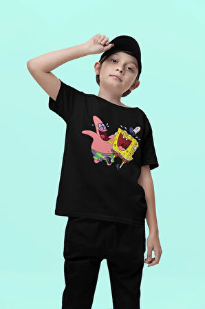 Süngerbob Ve Patrick Baskılı Unisex Çizgi Film Çocuk Tişört (1-12 Yaş)