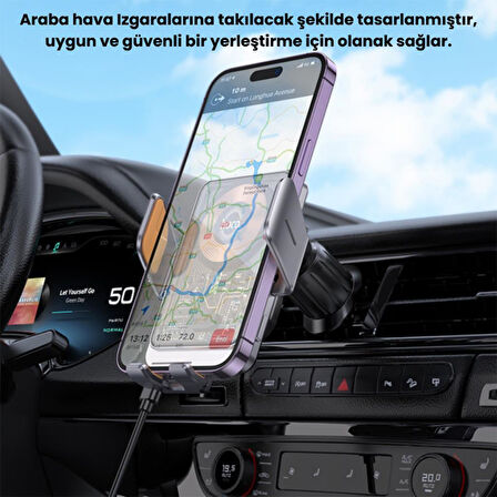 Coofbe Süper Hızlı Havalandırma 15W Araç Şarj Cihazı Araç Telefon Tutucu Araç Şarjlı Telefon Tutucu
