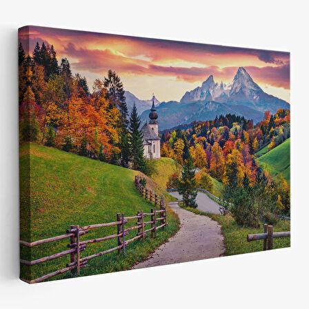Hochkalter Dağı Maria Gern Kilisesi Ve Alpler Dekoratif Tablo-3679