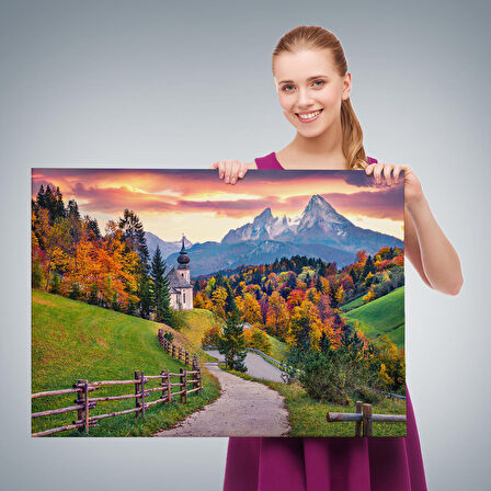 Hochkalter Dağı Maria Gern Kilisesi Ve Alpler Dekoratif Tablo-3679