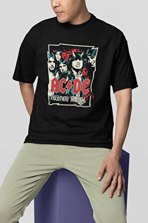 Müzik Grubu Rock Metal Highway To Hell Baskılı Unisex Tişört, Oversize AC DC Tişört