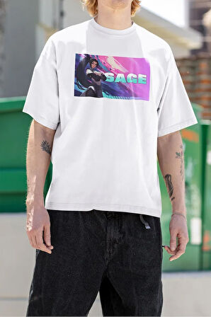 Saage Baskılı Unisex Oversize Vvalorant Tişört