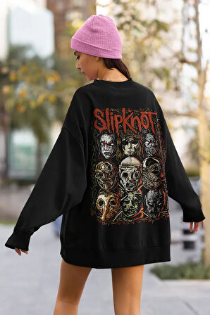 Slipknot Rock Metal Müzik Grubu Baskılı Unisex Oversize Sweatshirt
