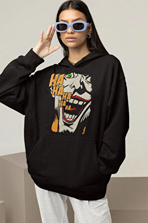 Ha Ha Ha Yazılı Joker Baskılı Unisex Oversize Dc Hoodie