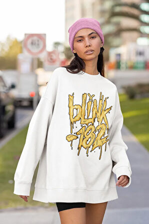 Tasarım Yazılı Unisex Oversize Blink-182 Sweatshirt
