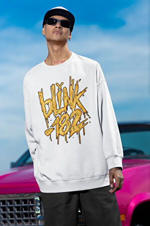 Tasarım Yazılı Unisex Oversize Blink-182 Sweatshirt
