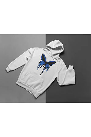 Kelebek Baskılı Unisex Oversize Tasarım Hoodie