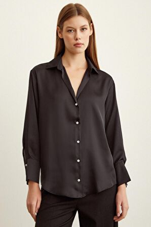 Basic Saten Gömlek Siyah