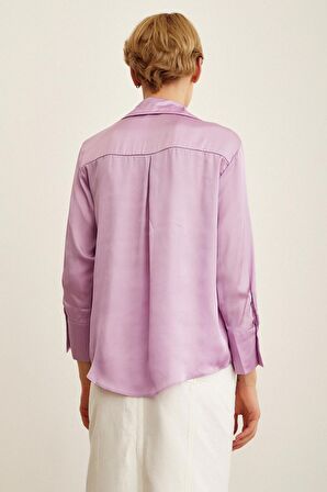 Basic Saten Gömlek Mor
