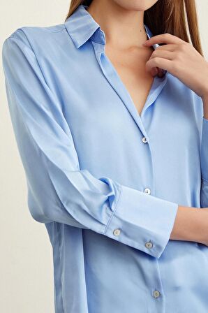 Basic Saten Gömlek Açık Mavi