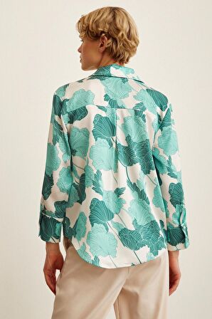 V Yaka Saten Gömlek Yeşil