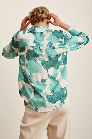 V Yaka Saten Gömlek Yeşil