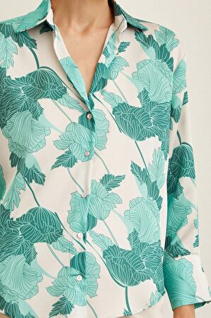 V Yaka Saten Gömlek Yeşil