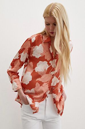 V Yaka Saten Gömlek Kiremit