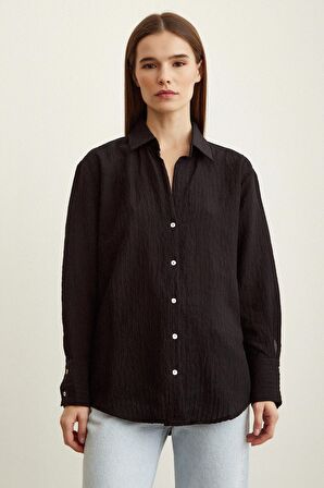 Çizgi Desenli Gömlek Siyah